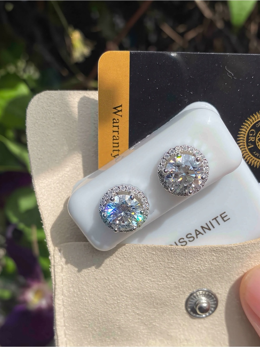Moissanite Round Halo Stud Earrings in Silver with Clear Stones